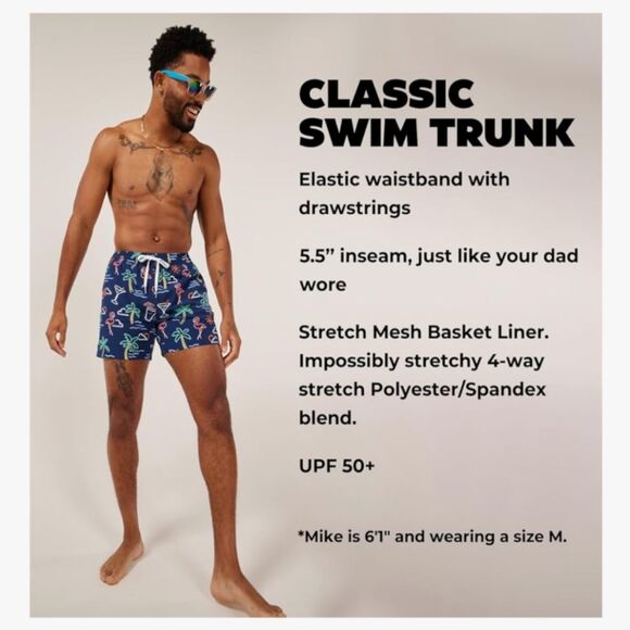 Chubbies Neon Lights 5.5 in Swim Trunks Navy blue Flamingo Margarita Size M - Picture 8 of 9